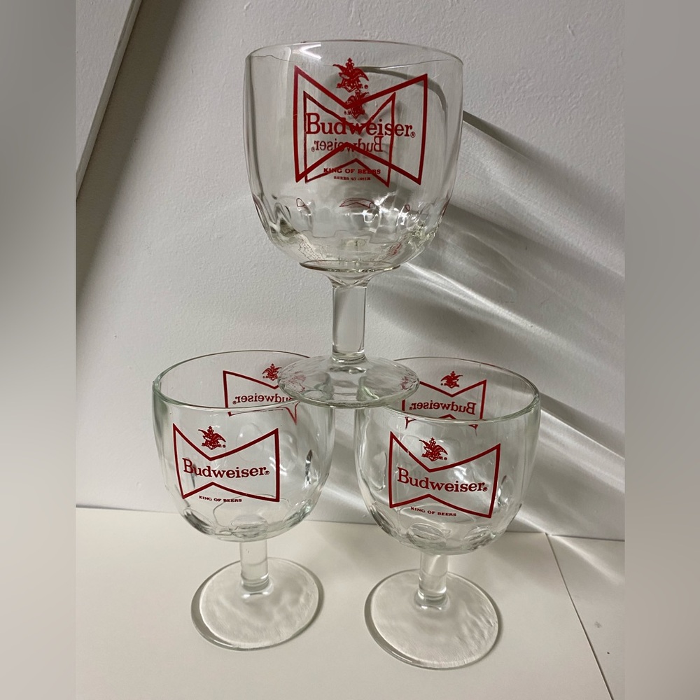 Set of 3 vintage 70s barware Budweiser thumbprint goblets